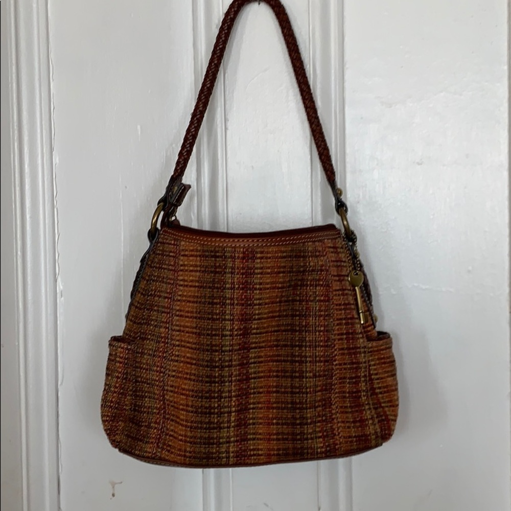 Fossil leather and woven purse